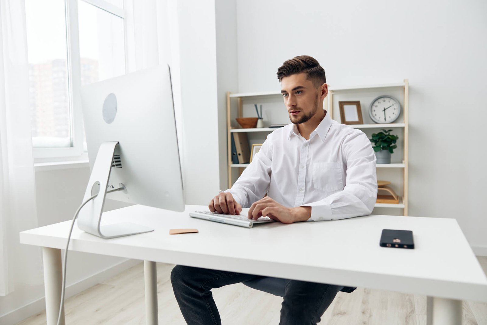 handsome businessman office worker in a white shir 2023 11 27 05 15 12 utc