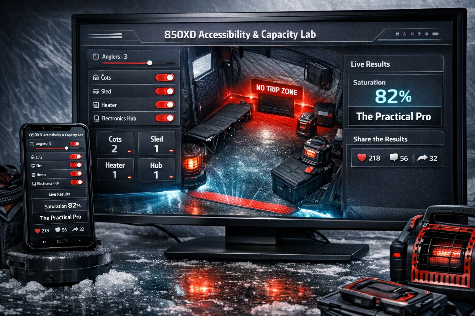 Photorealistic, high-resolution photography, close view of a responsive mobile-plus-desktop dashboard with slate gray