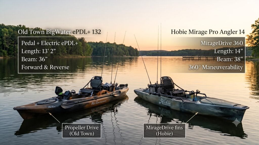 Old Town Sportsman BigWater ePDL+ 132 review (2026): the e-bike of fishing kayaks, and who it actually suits Old Town Bigwater ePDL+132 VS Hobie Image pro Angler 14 image