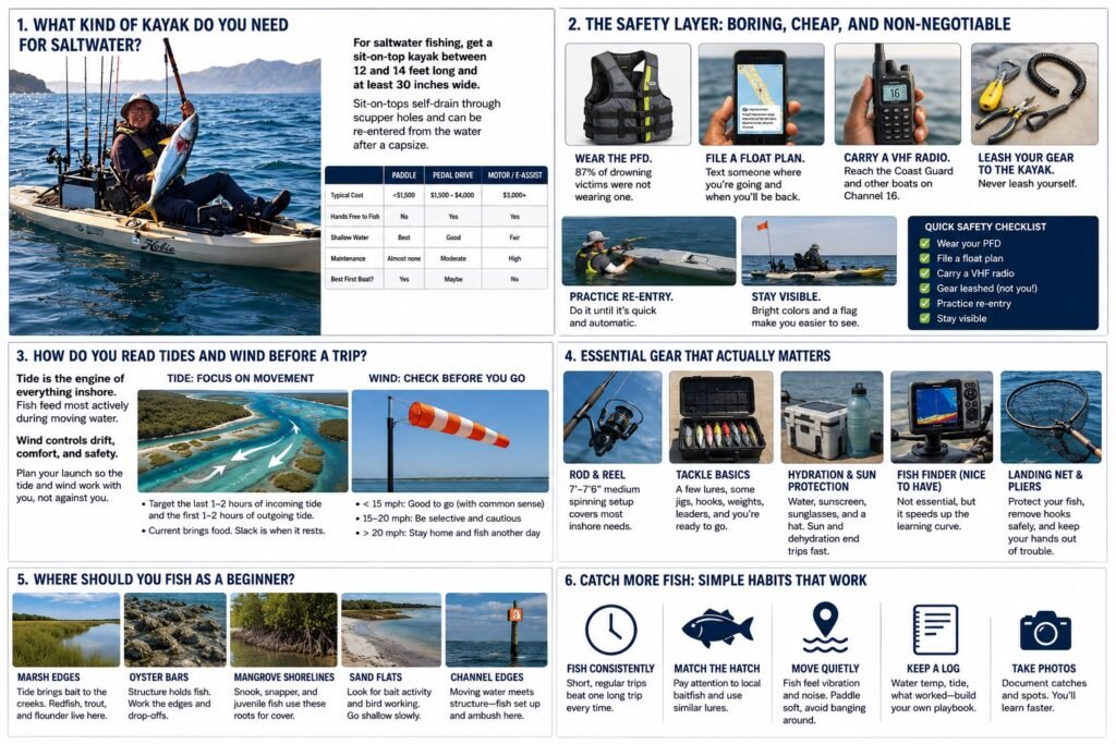 Saltwater Kayak Fishing for Beginners: The Skills that Actually Matter in 2026 Saltwater Kayak Fishing for Beginners: What Kind of kayak do you need fishing Saltwater